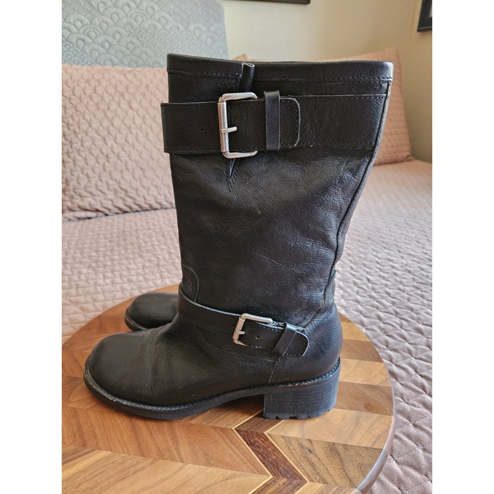 Franco Sarto Women's Black Leather Motorcycle Biker Boots EUC, Size 8 1/2